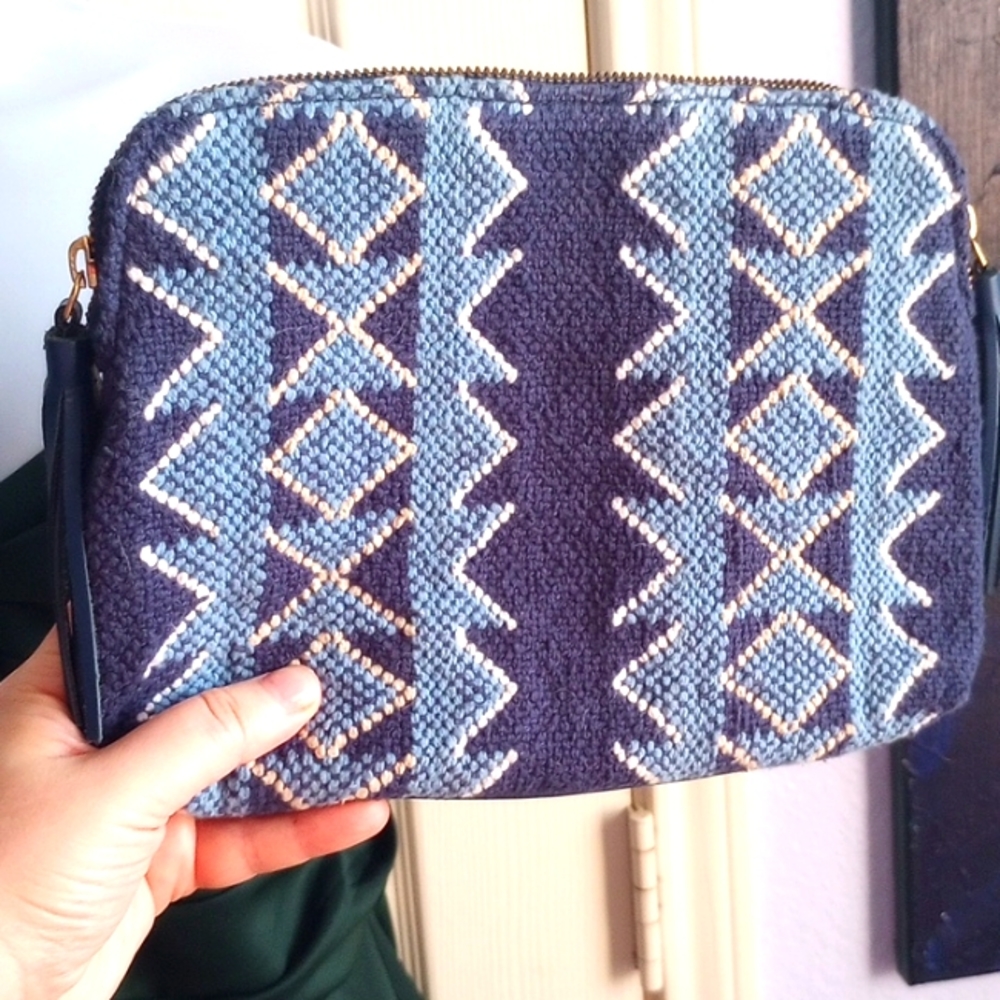 Bloom and Give Blue Woven Satchel